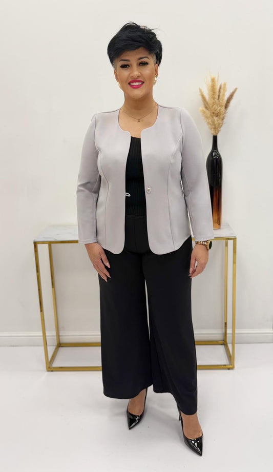Silver One-button fabric jacket