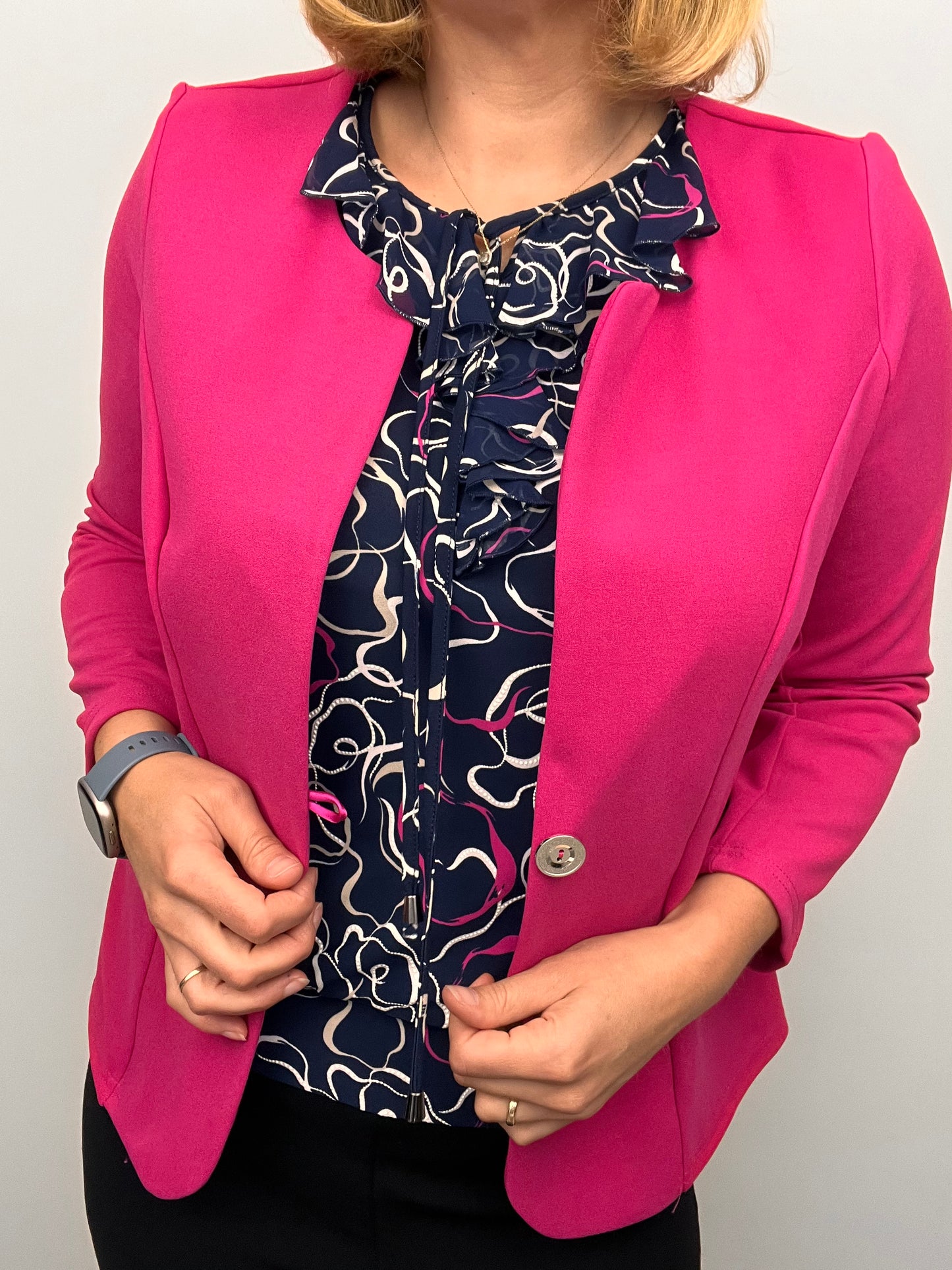 Fuchsia One-button fabric jacket