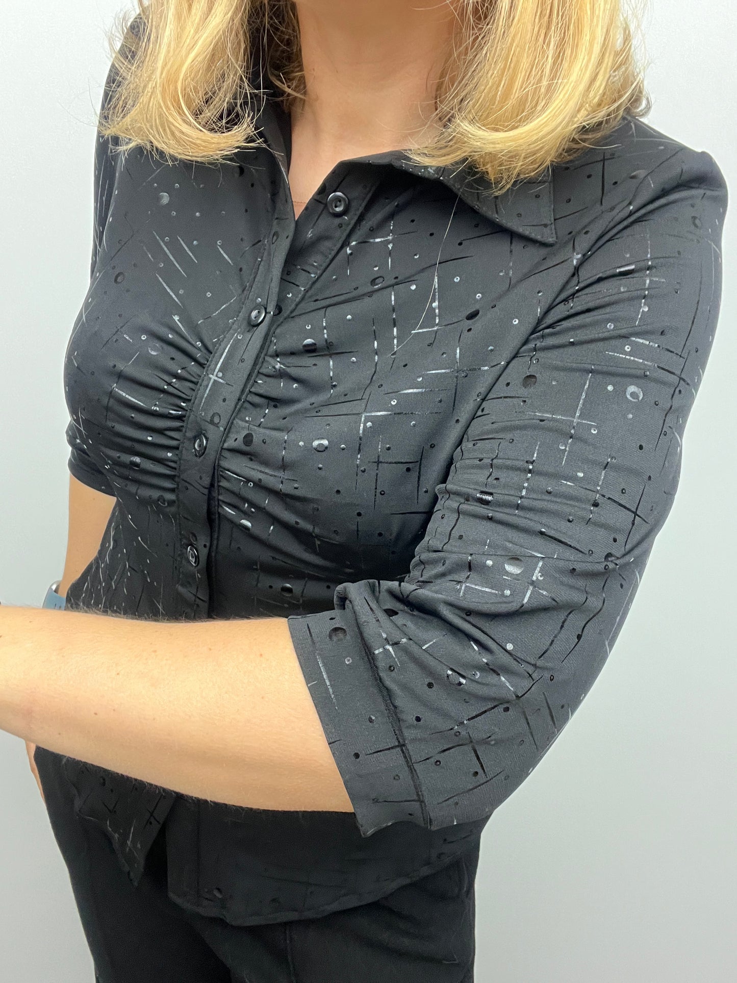 BROOKE black button down blouse with shimmer