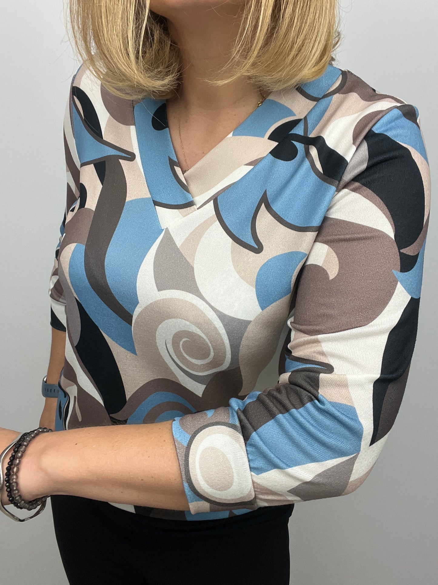 ZOE v-neck fine-knit top 3/4 sleeves