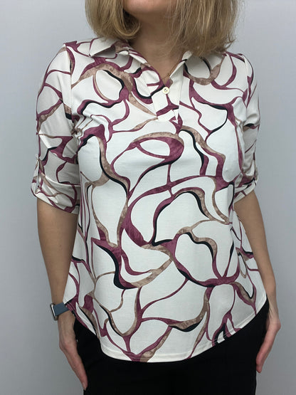 BARBARA top with collar and V-neckline