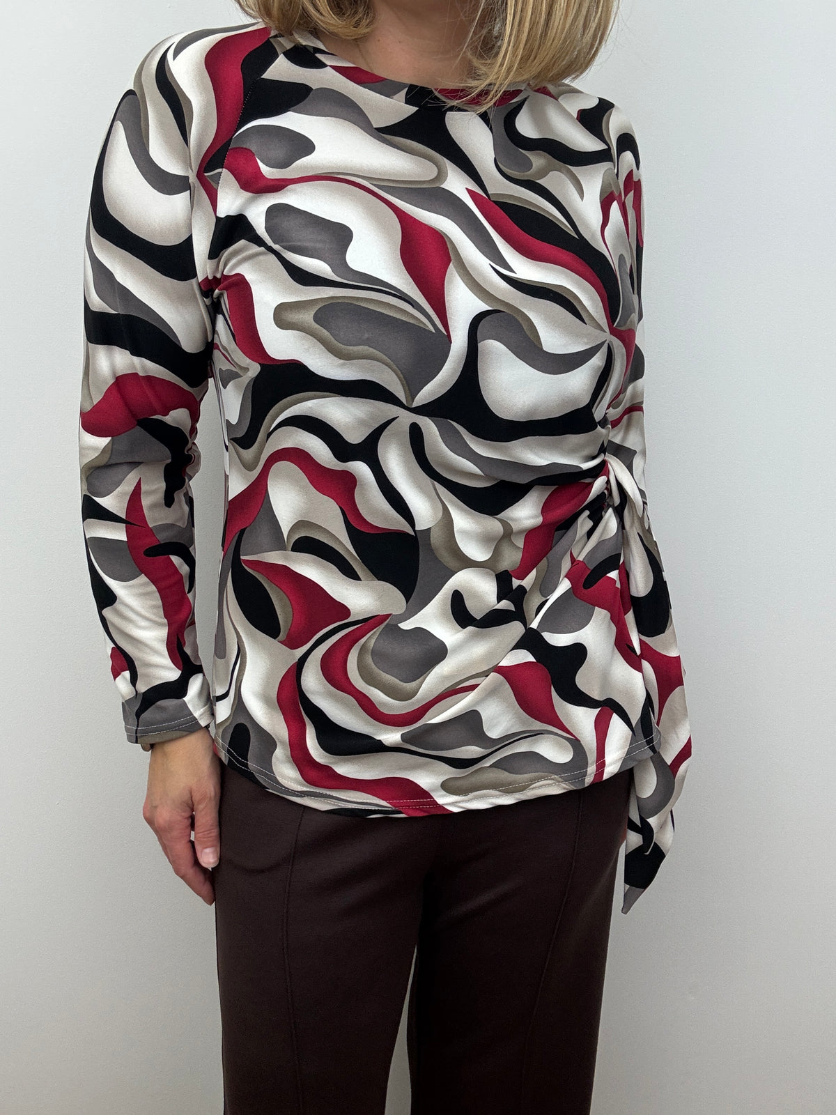 SUZANNE peachy feel long sleeve wrap-style top