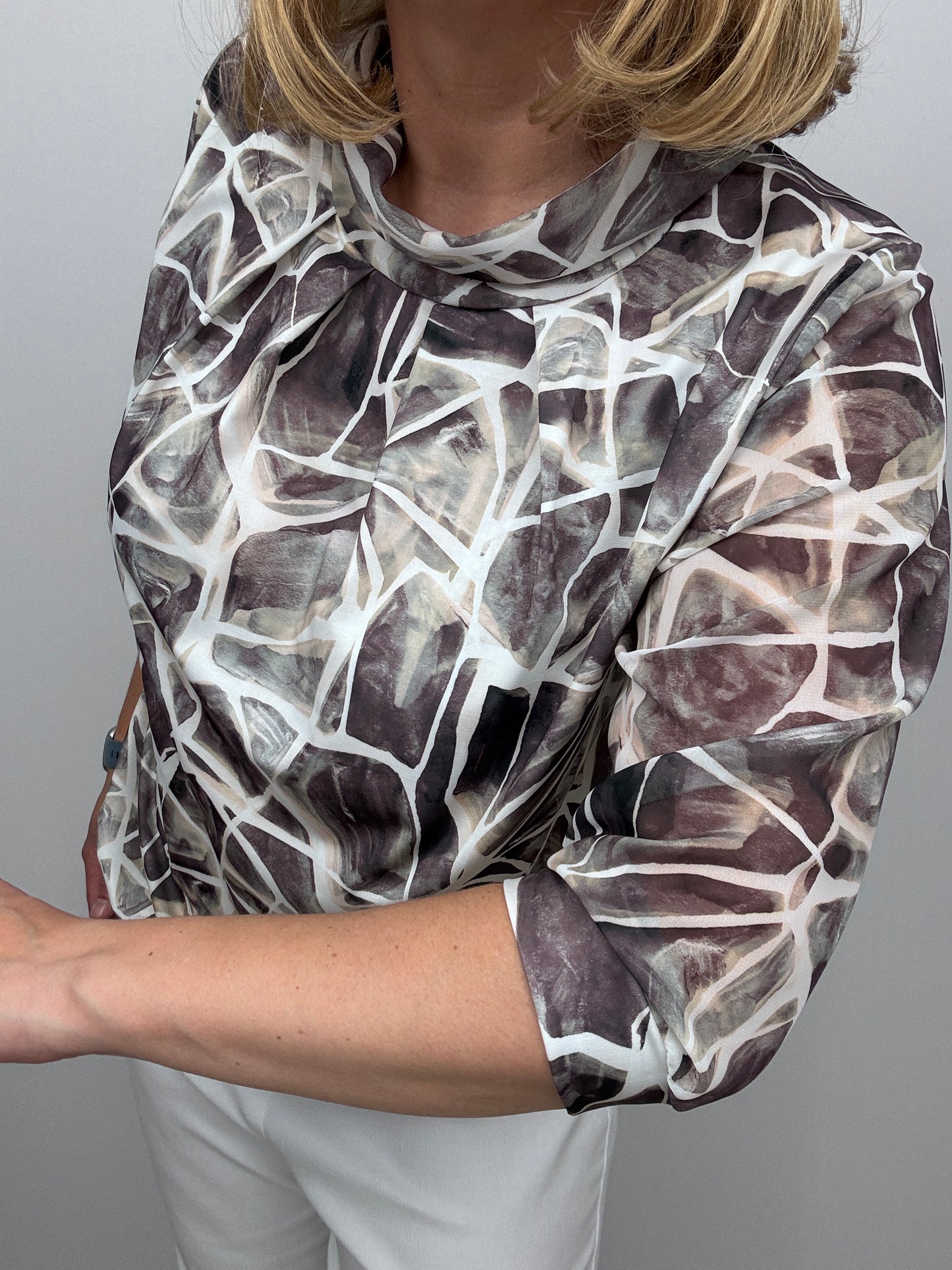 GERALDINE high neck top with gently elasticated hem