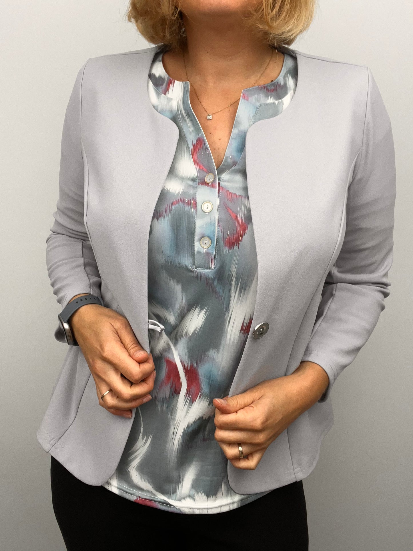 Silver One-button fabric jacket
