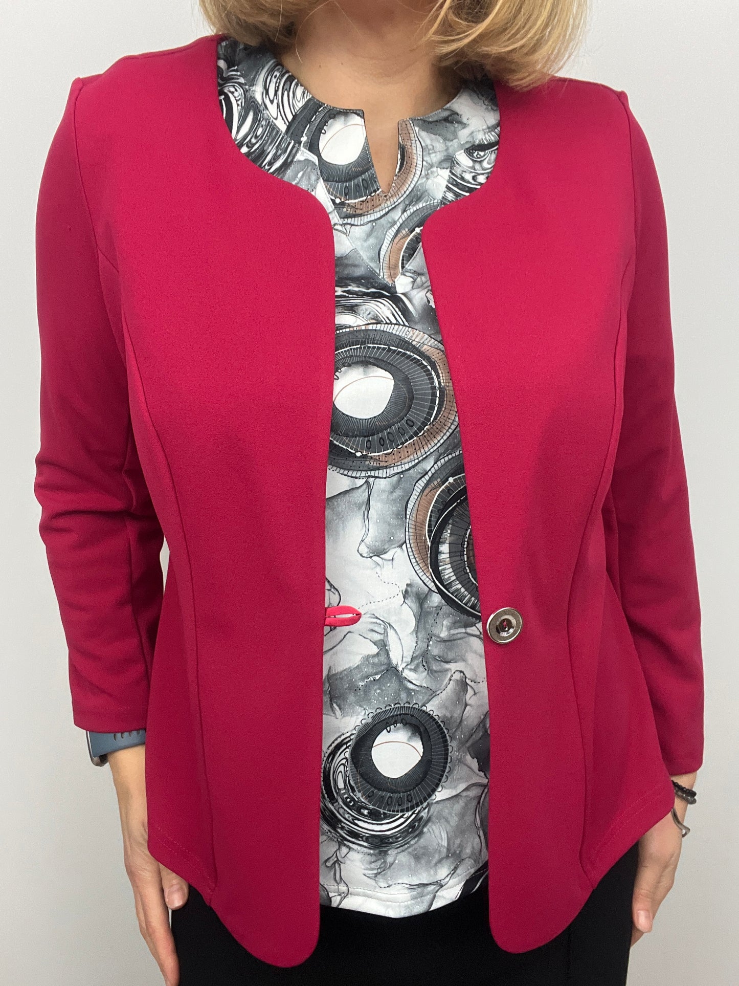 Deep Rose One-button fabric jacket