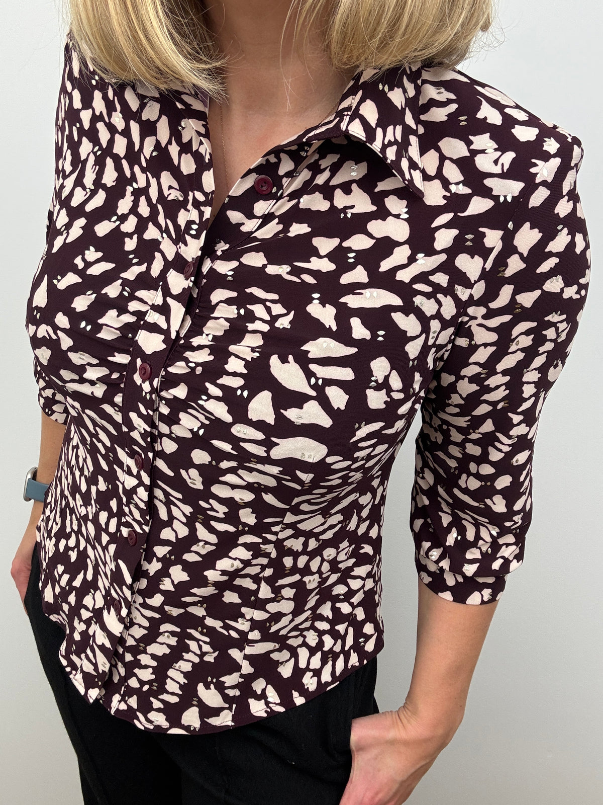 CHELSEA burgundy button down blouse