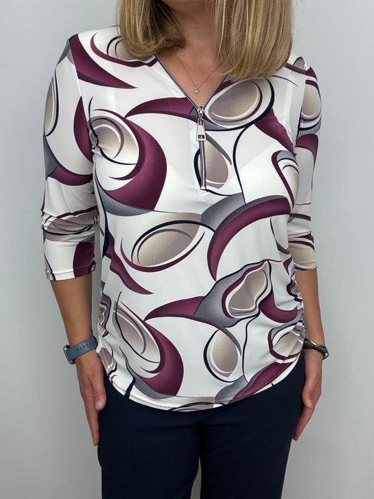 NUALA 3/4 sleeve zip top
