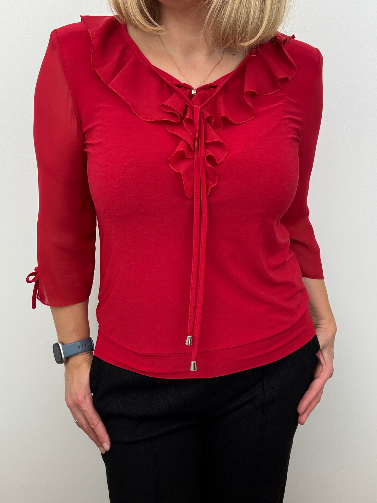 ROSALIE plain red ruffle top