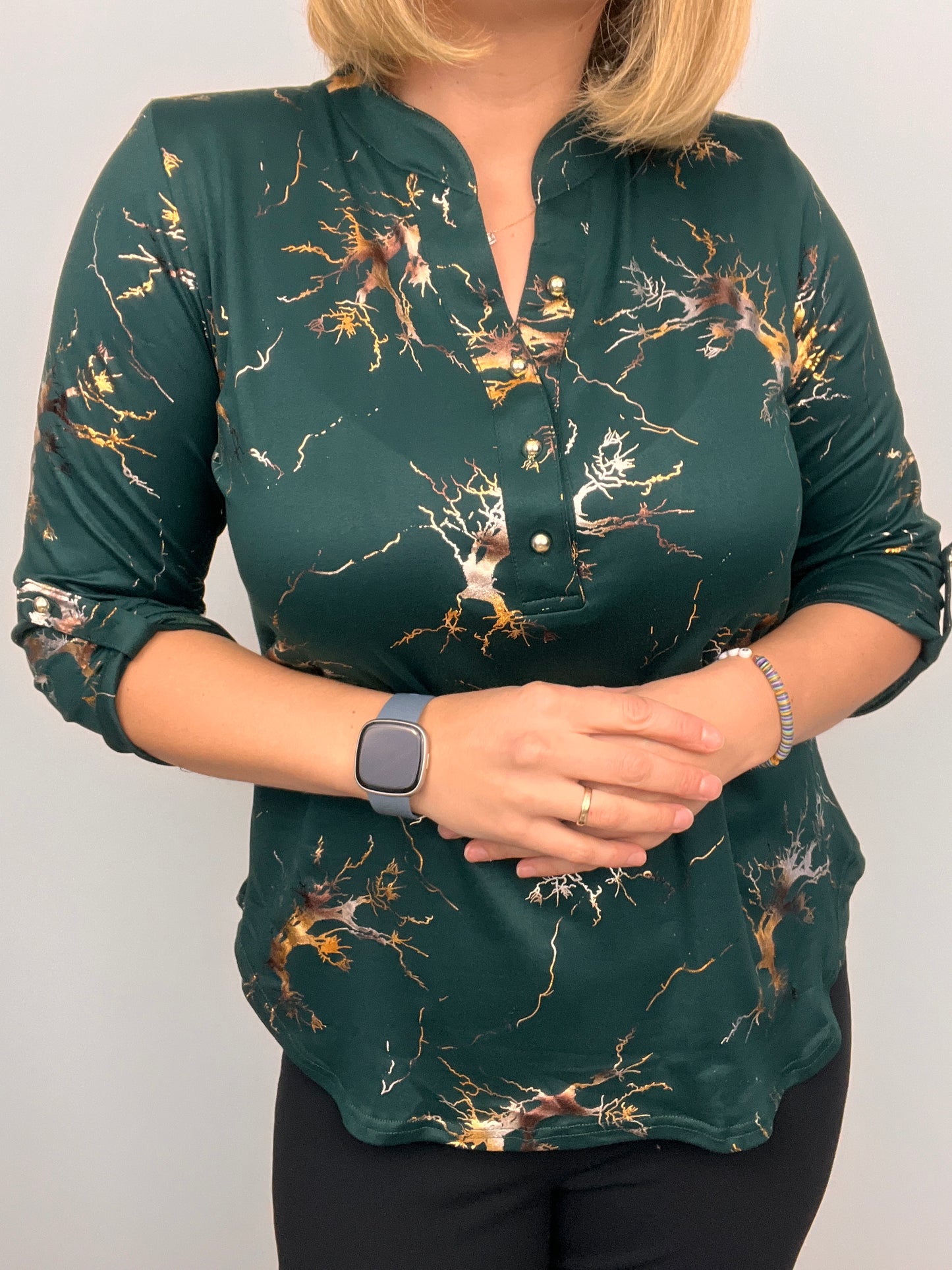 KAYLA stand-up collar bottle green top