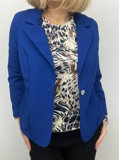 Royal blue fabric jacket with lapel collar