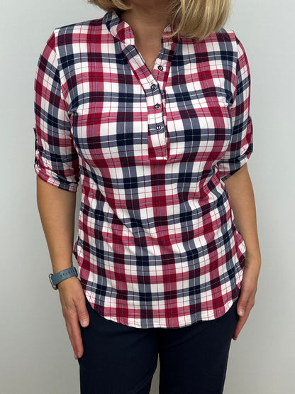 ERICA check stand-up collar top