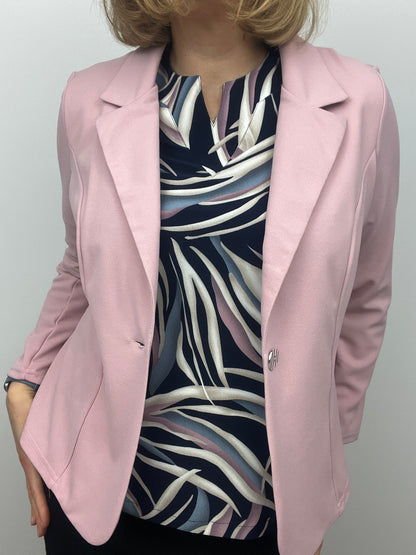 Soft pink fabric jacket with lapel collar