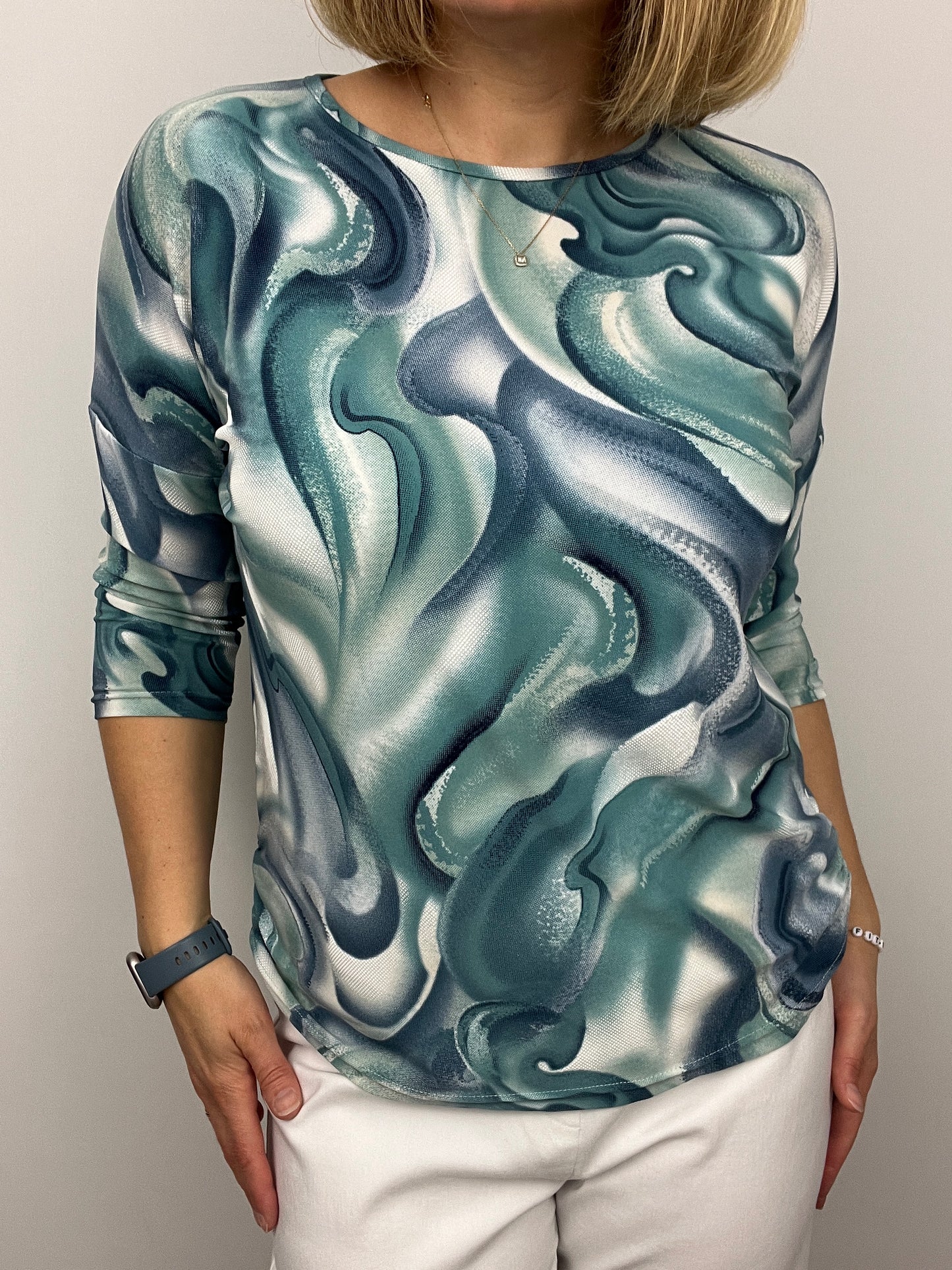 SANDRA round neck top with ruched sides