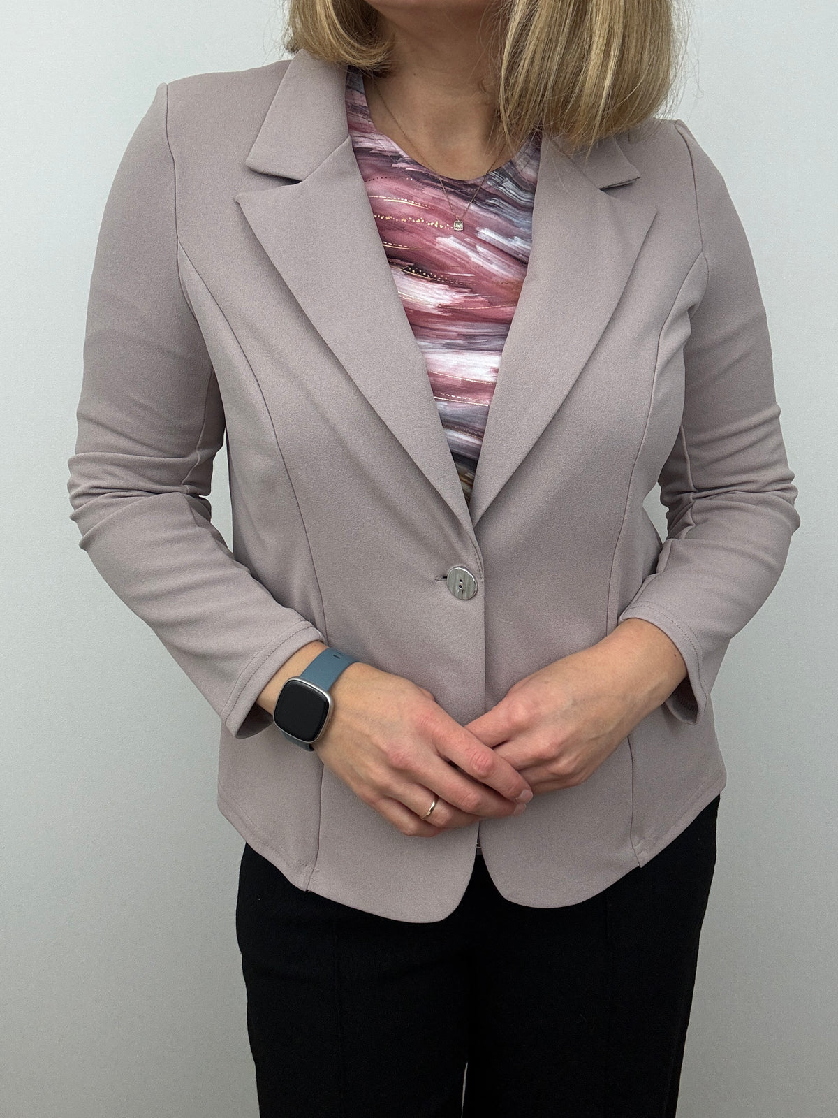 Mink pink fabric jacket with lapel collar