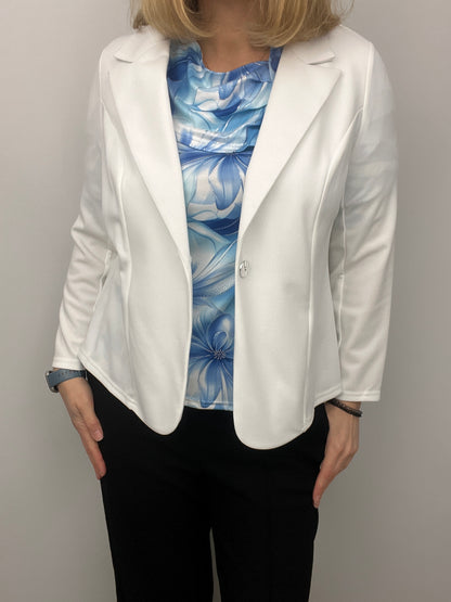 Cream fabric jacket with lapel collar
