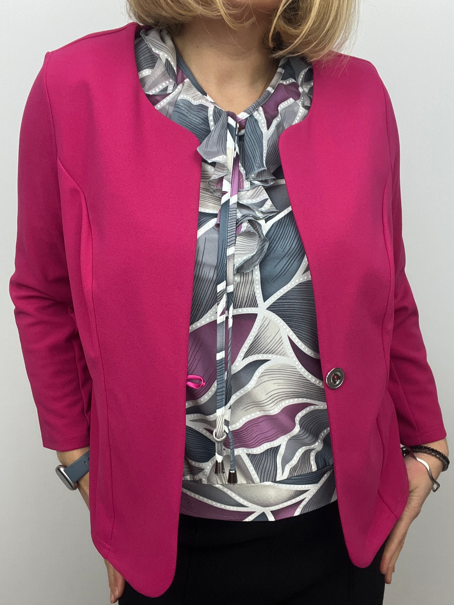 Fuchsia One-button fabric jacket