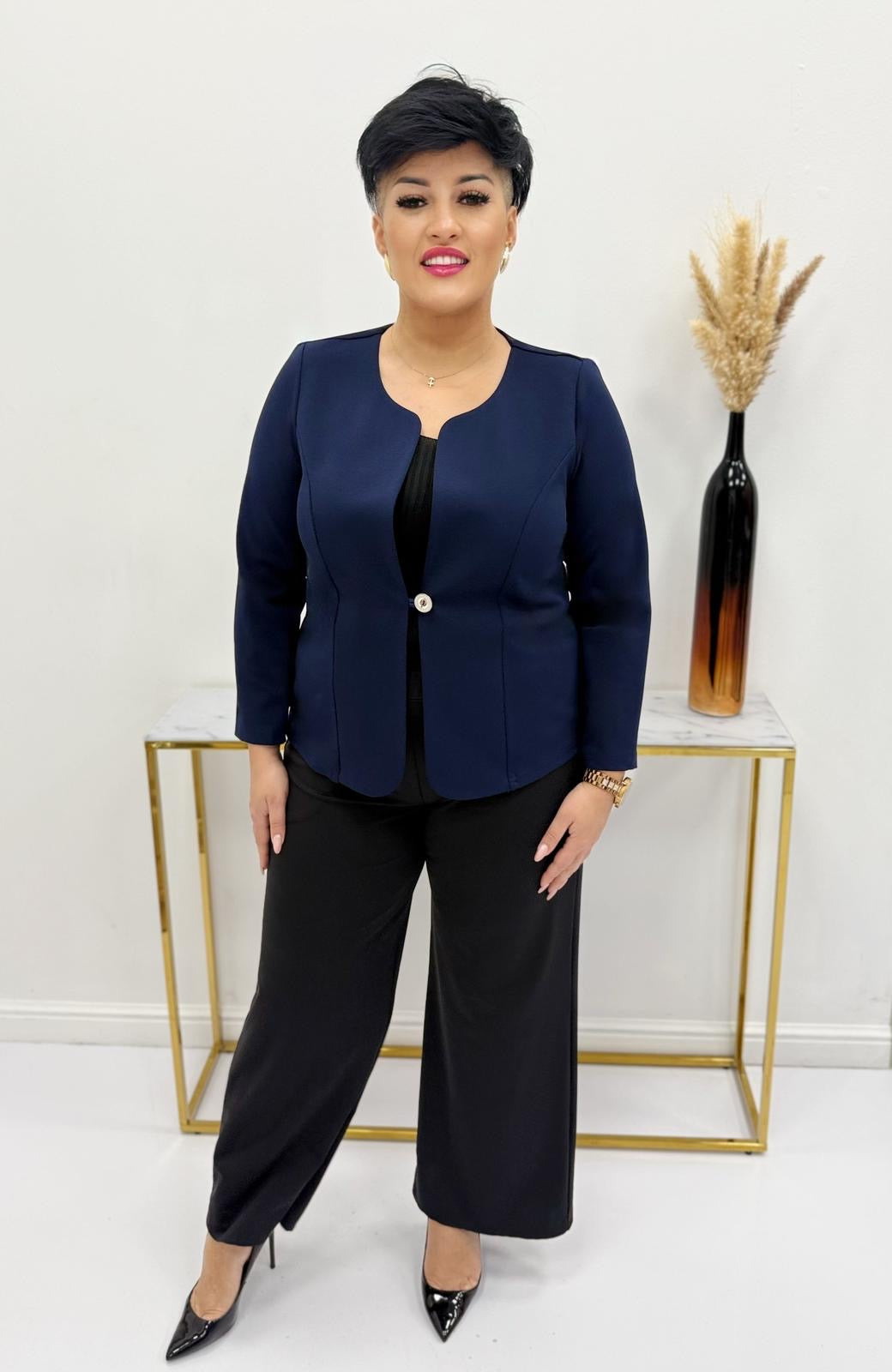 Navy One-button fabric jacket