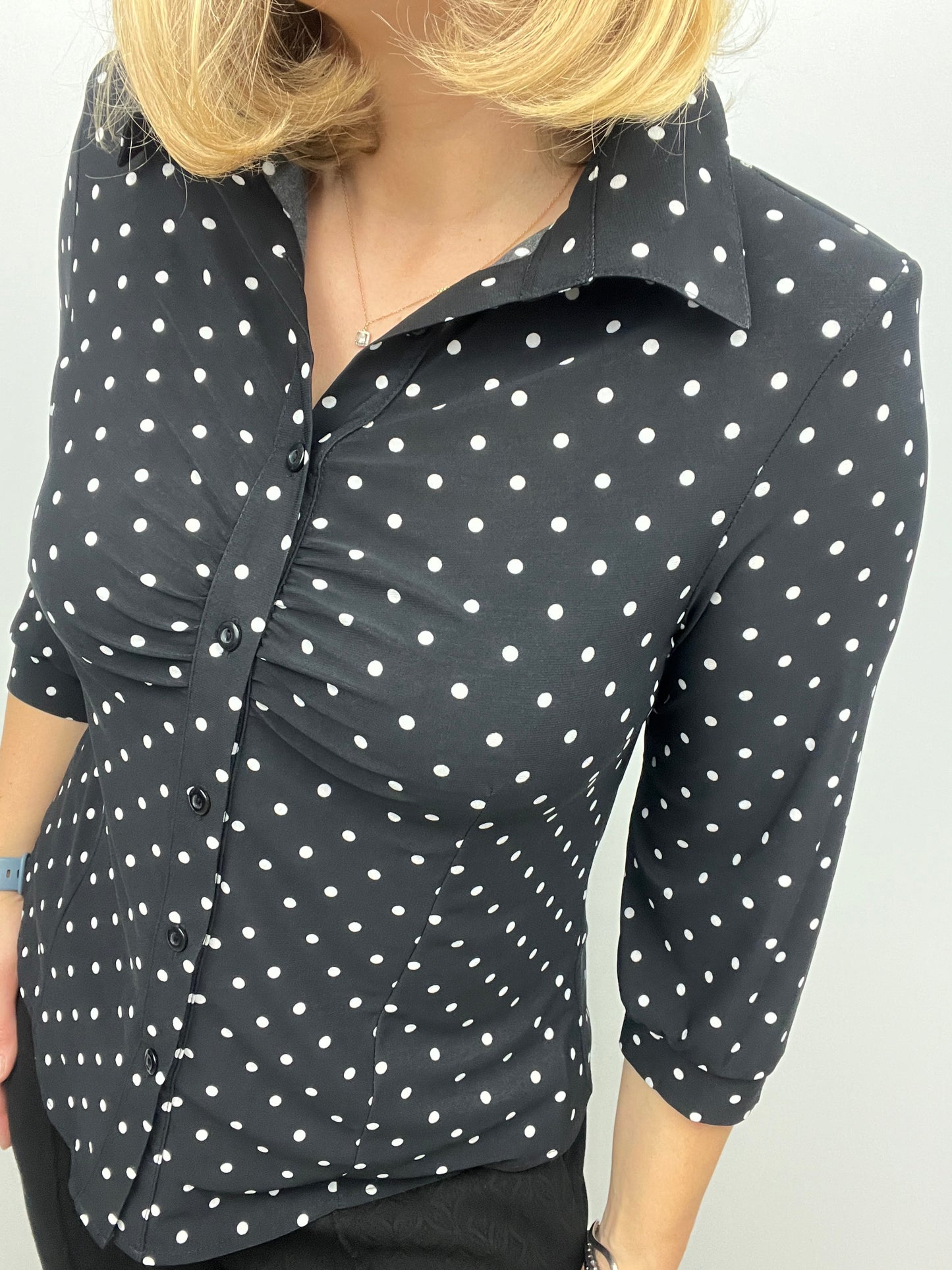 MONA black/white polka dot button down blouse
