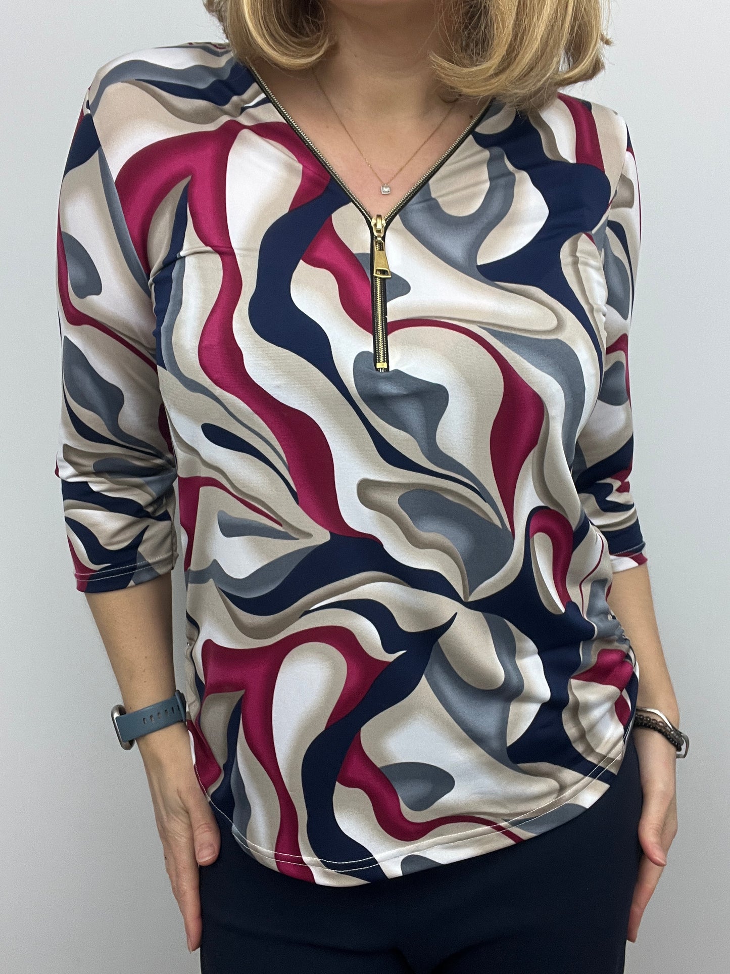 OLYMPIA 3/4 sleeve zip top