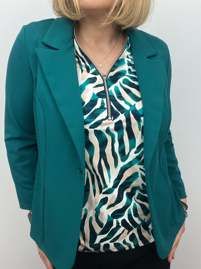 Emerald green fabric jacket with lapel collar