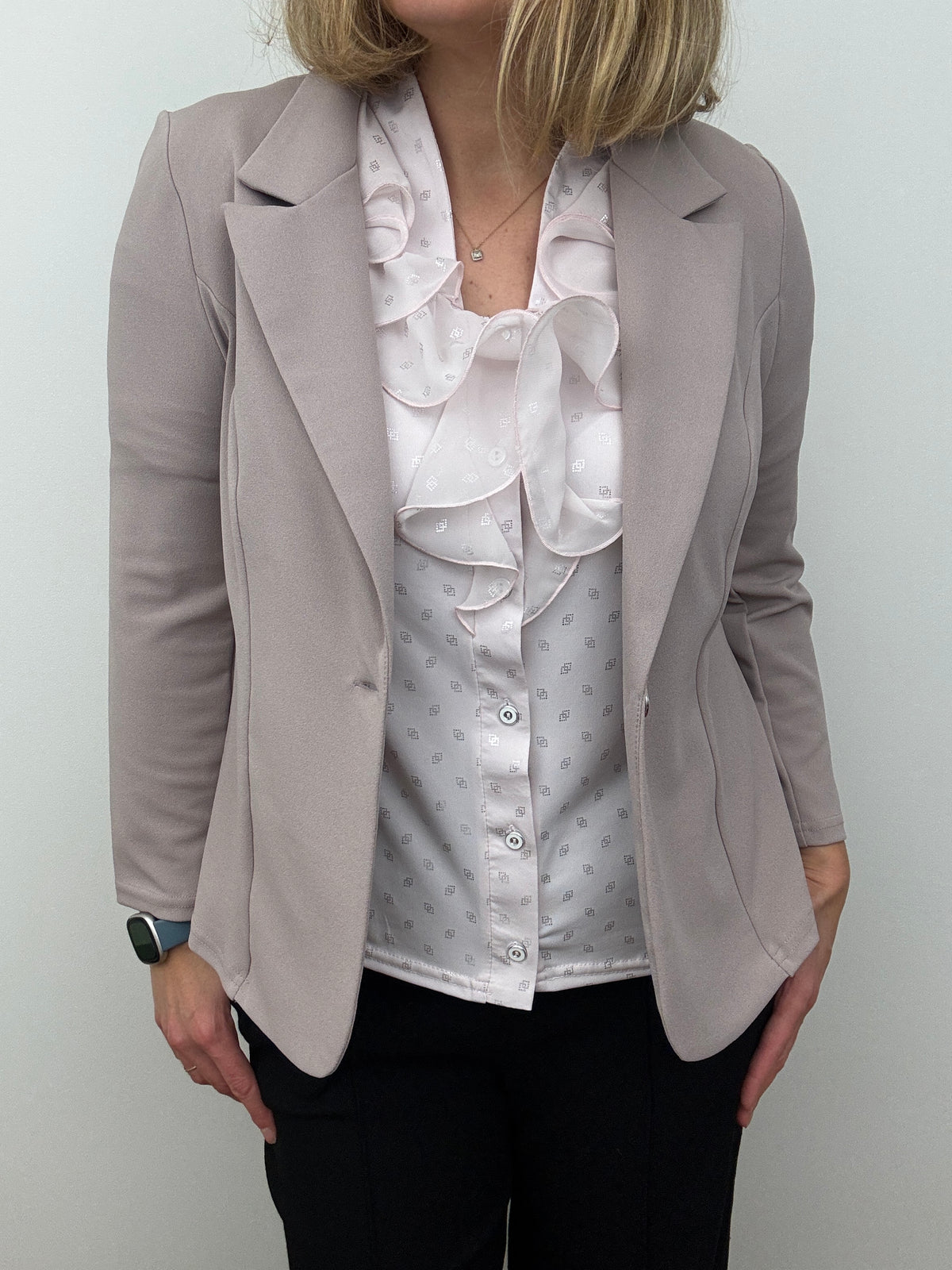 Mink pink fabric jacket with lapel collar