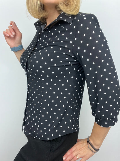 MONA black/white polka dot button down blouse