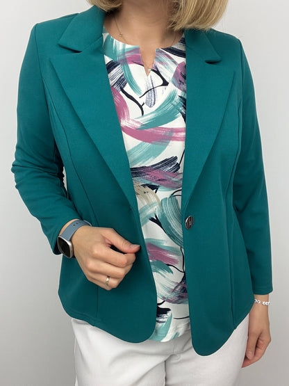 Emerald green fabric jacket with lapel collar