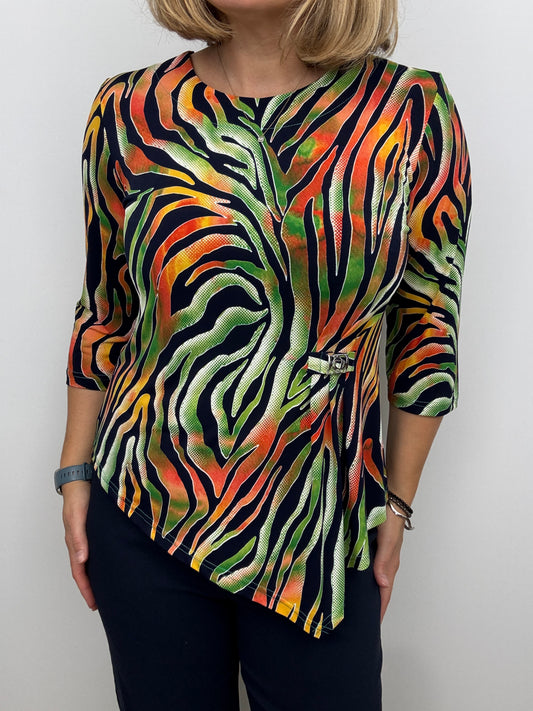 TRACEY round neck top with dipped hem