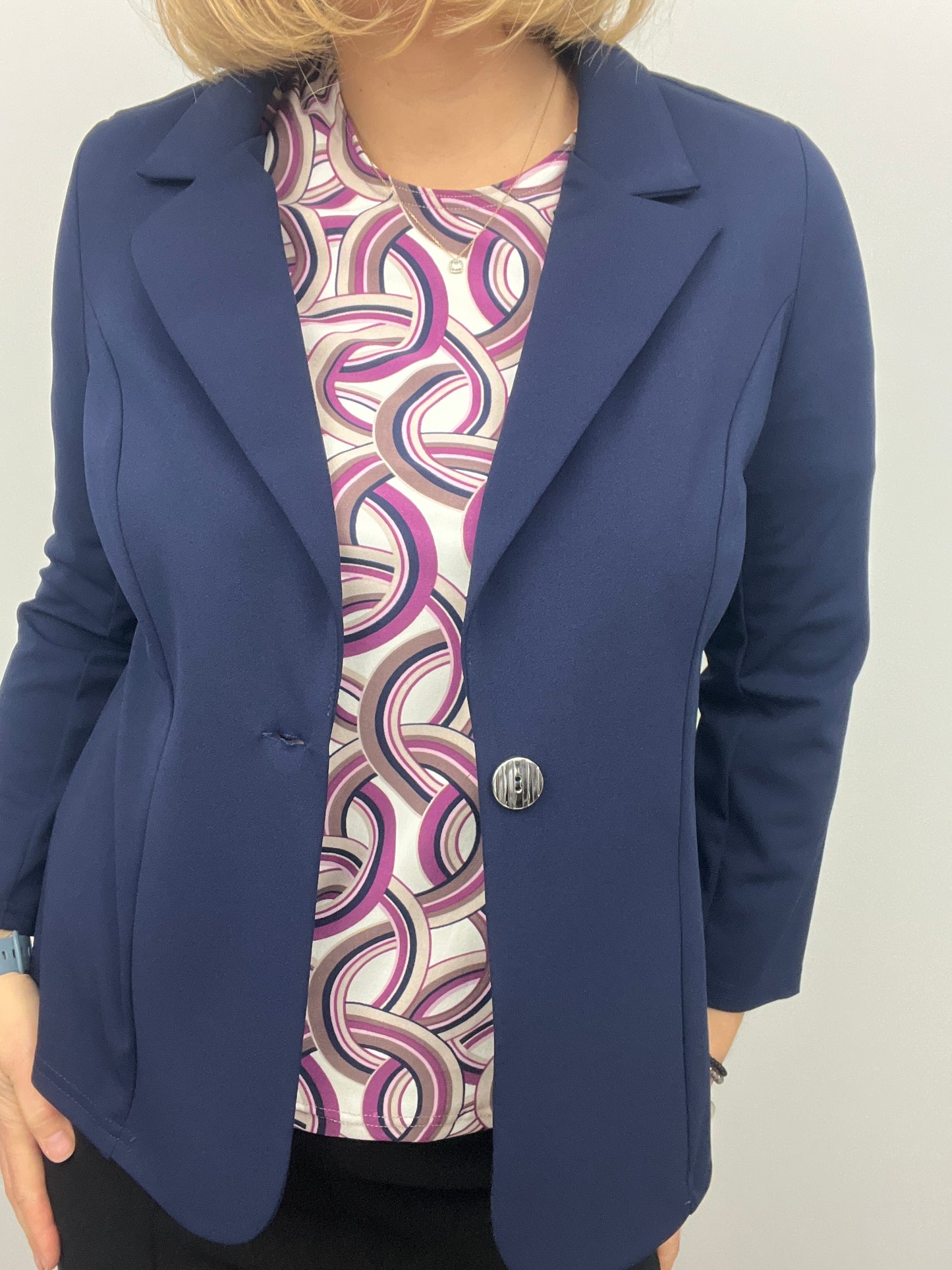 Navy fabric jacket with lapel collar