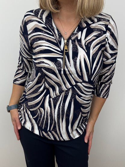ERIN navy 3/4 sleeve zip top