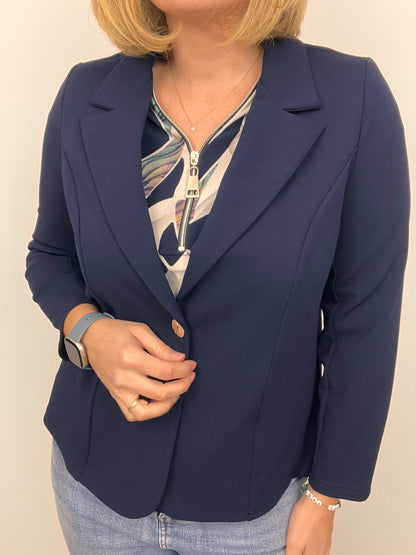 Navy fabric jacket with lapel collar