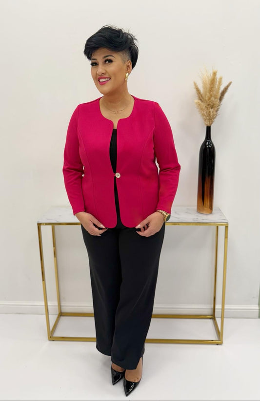 Fuchsia One-button fabric jacket