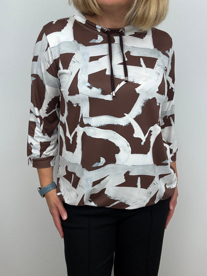 LYNDA soft brushed abstract print high-neck top