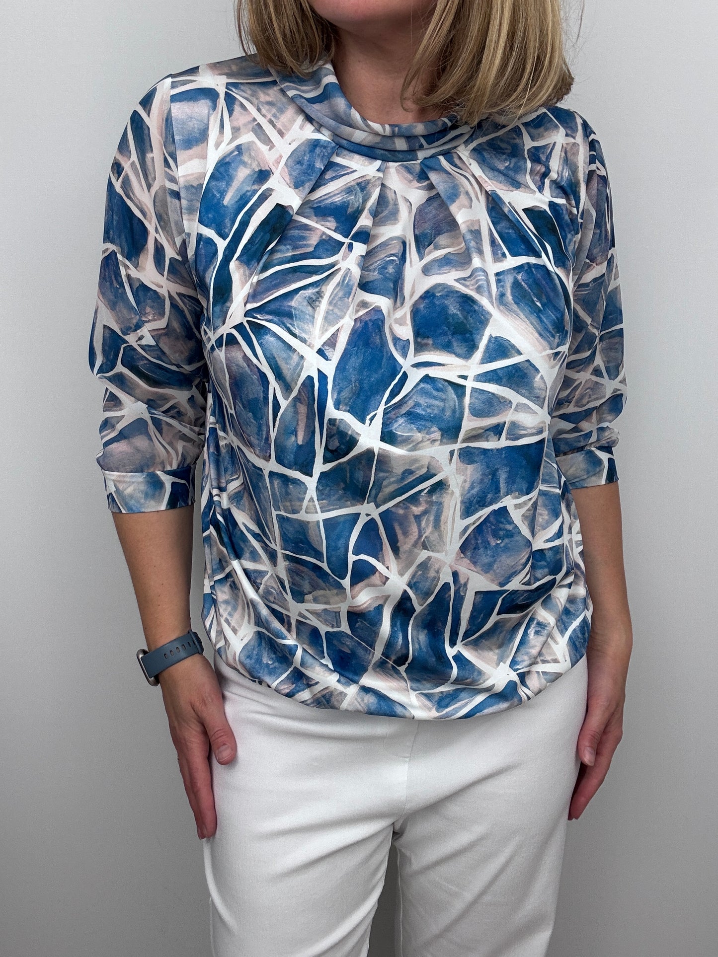 FREYA high neck top with gently elasticated hem