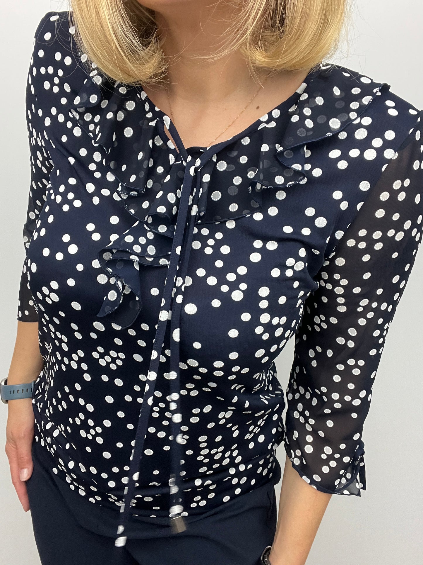 FAITH ruffle top polka dot navy/white