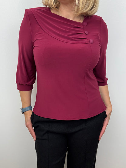 POLLY burgundy top with pleated neckline