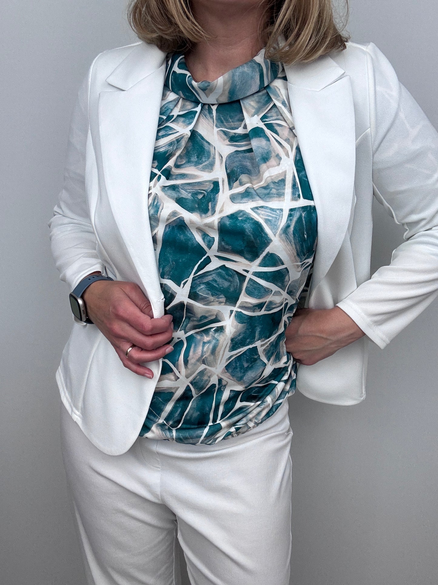 SABRINA high neck top with gently elasticated hem