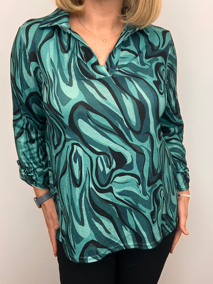 DENISE fine knit shirt style top with collar