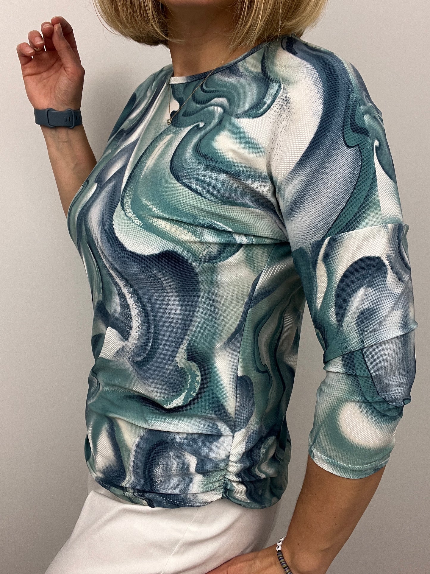 SANDRA round neck top with ruched sides