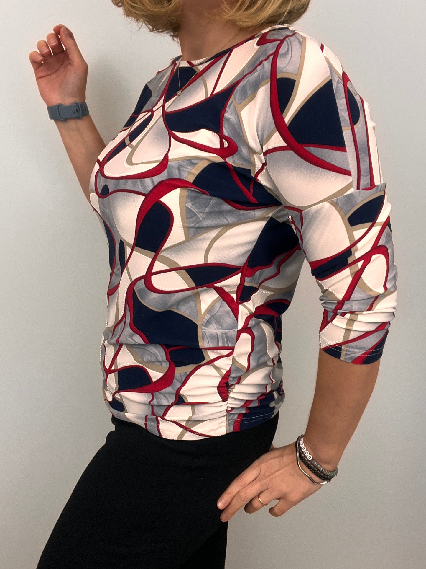 JOAN round neck top with ruched sides
