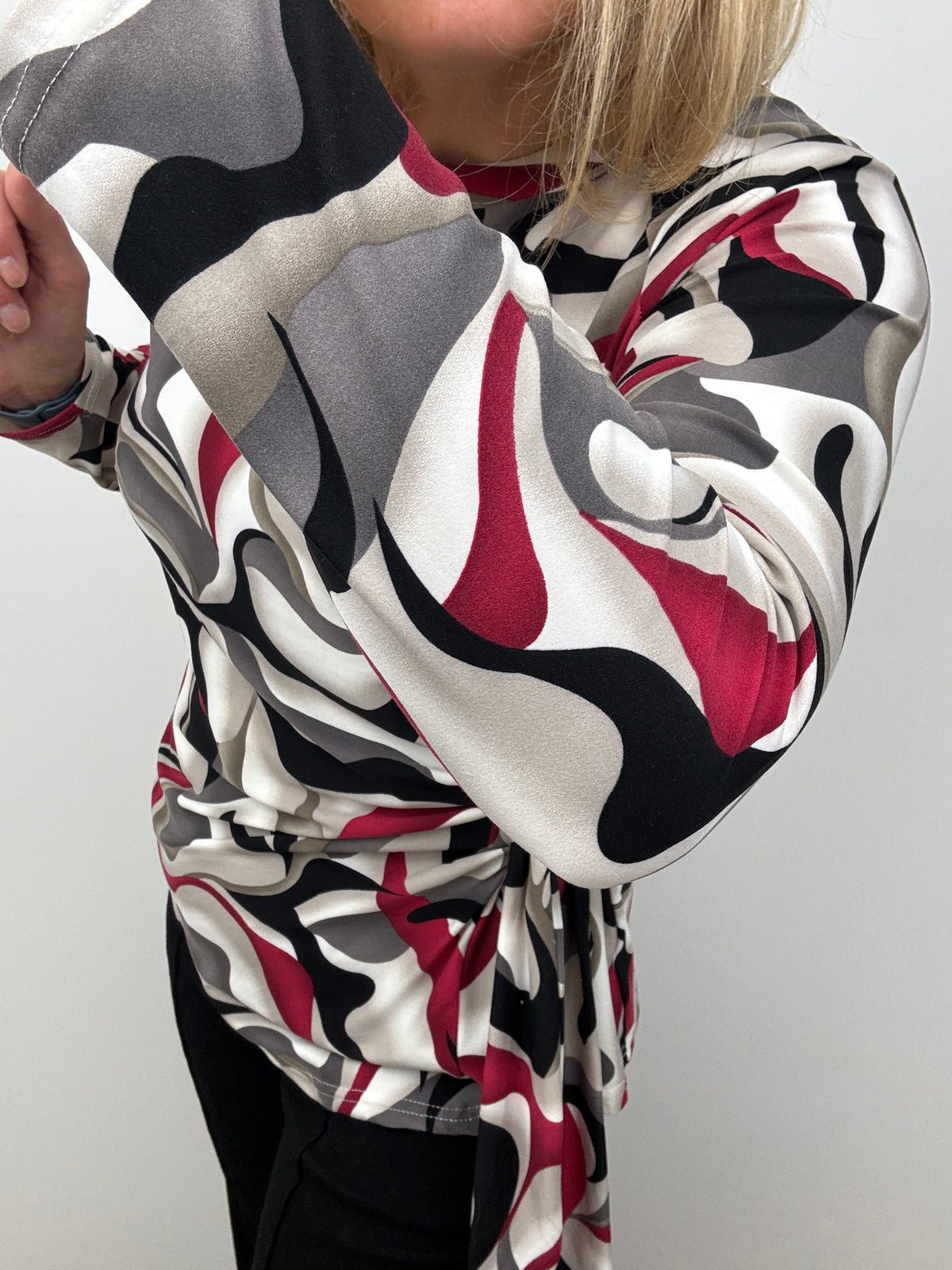 SUZANNE peachy feel long sleeve wrap-style top
