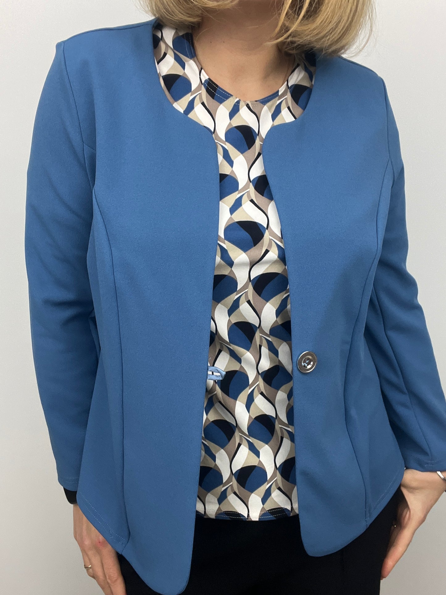 Denim blue One-button fabric jacket