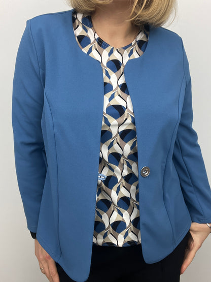 Denim blue One-button fabric jacket