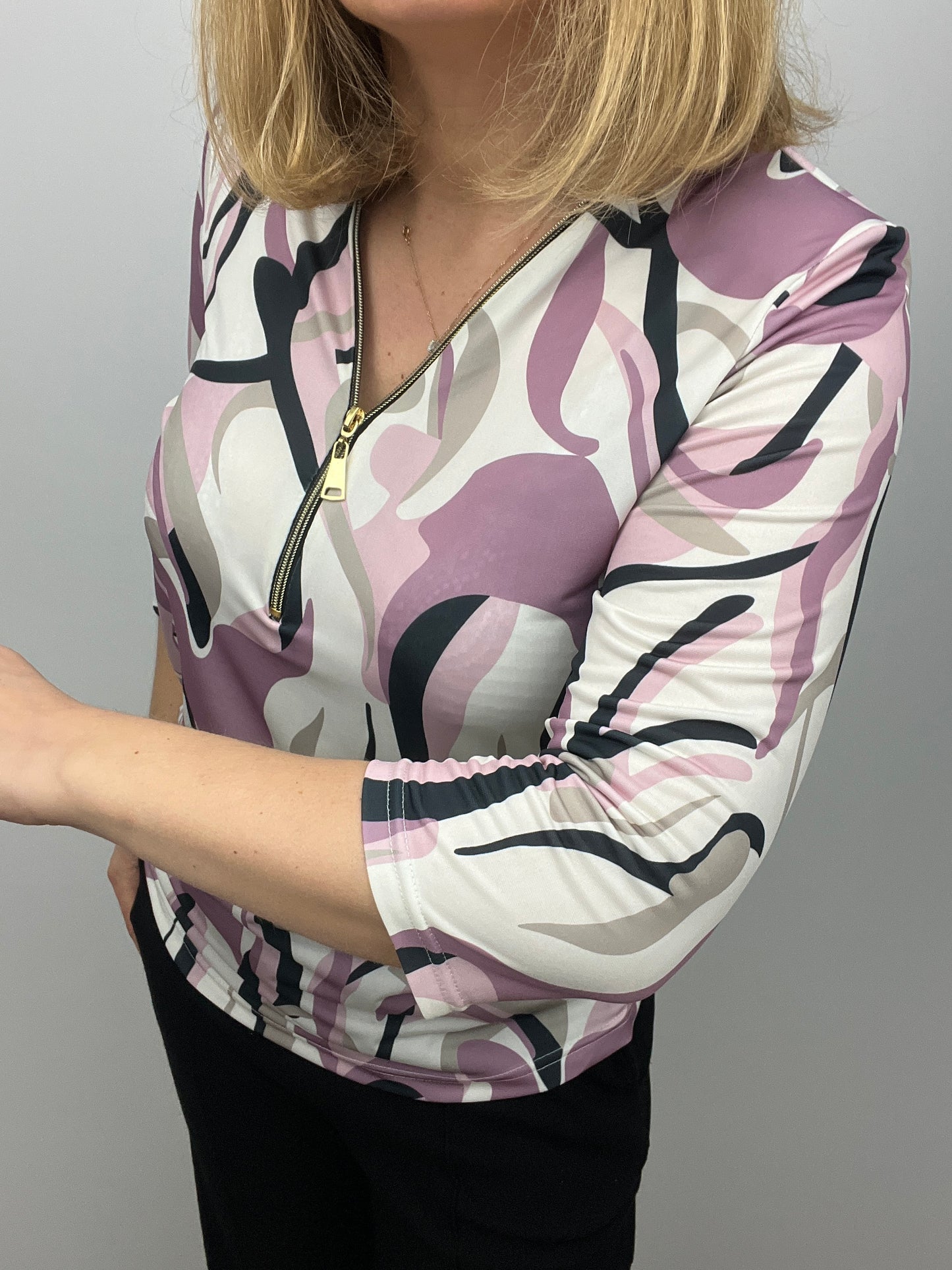 SUE 3/4 sleeve zip top