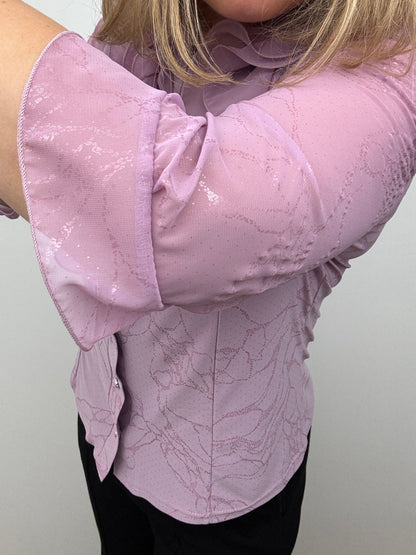 LUCIA lavender pink blouse with ruffle front and stand up collar