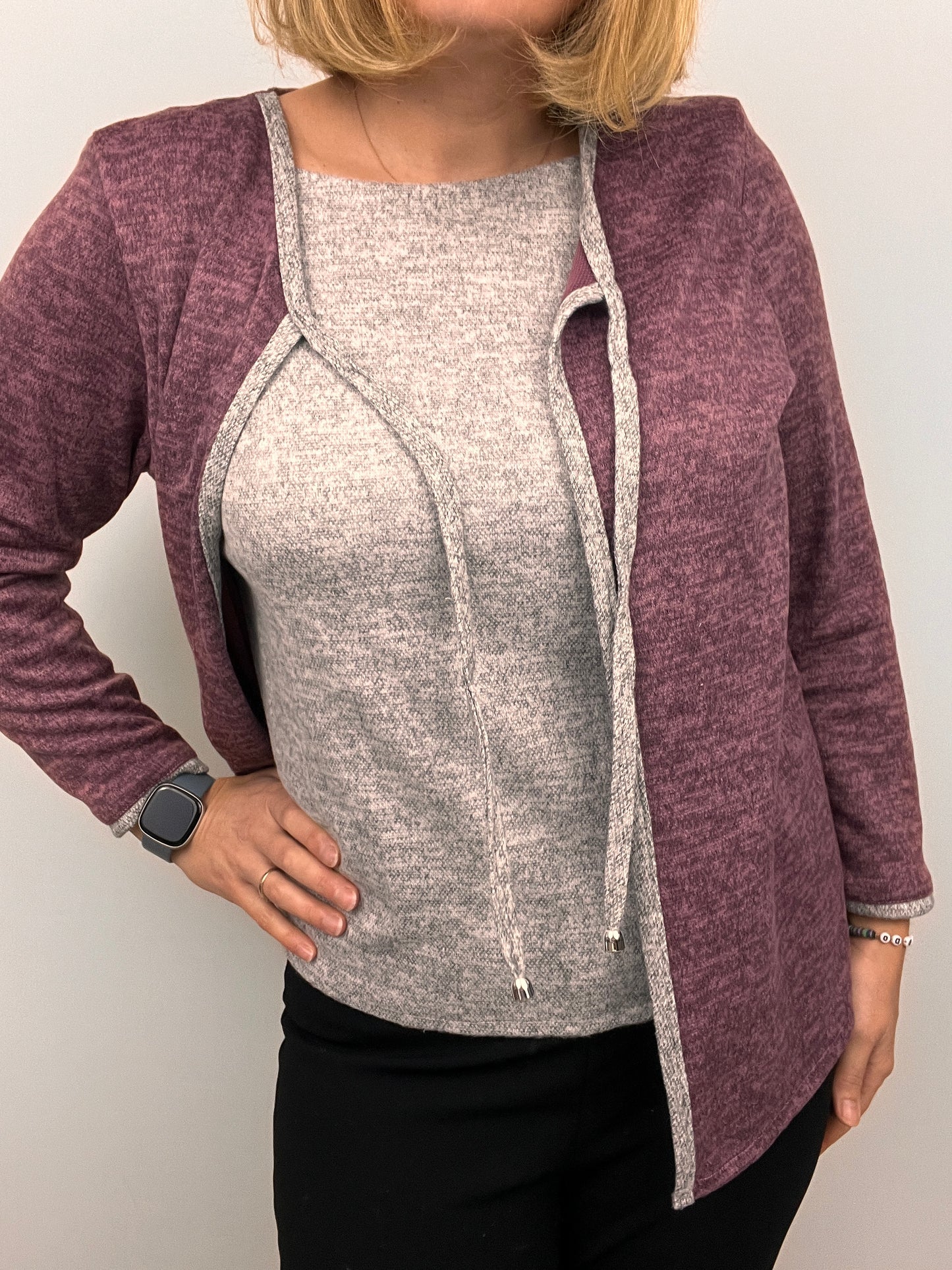 MARIA warm fine knit twin-set effect winter top