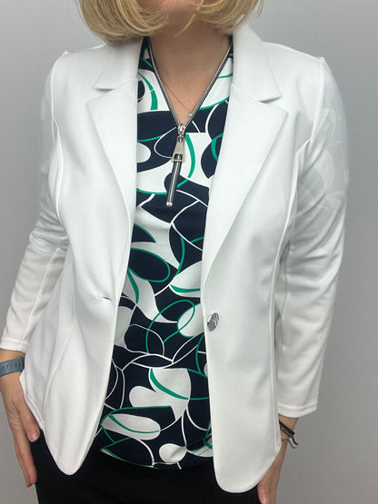 Cream fabric jacket with lapel collar