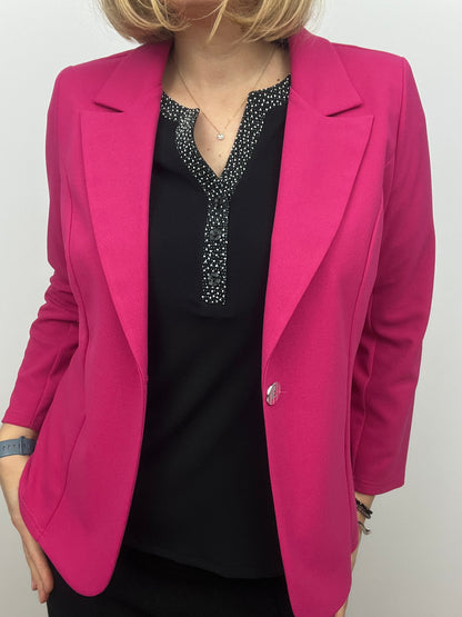 Fuchsia fabric jacket with lapel collar