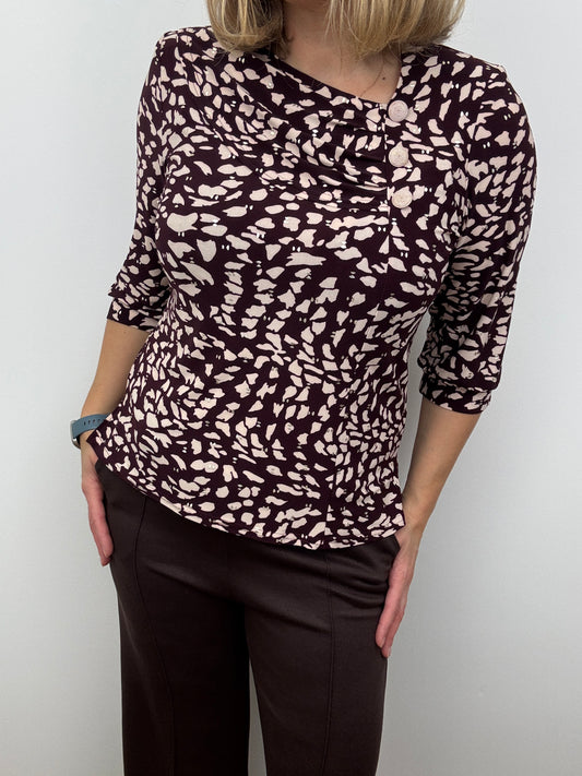 FRAN burgundy top with pleated neckline