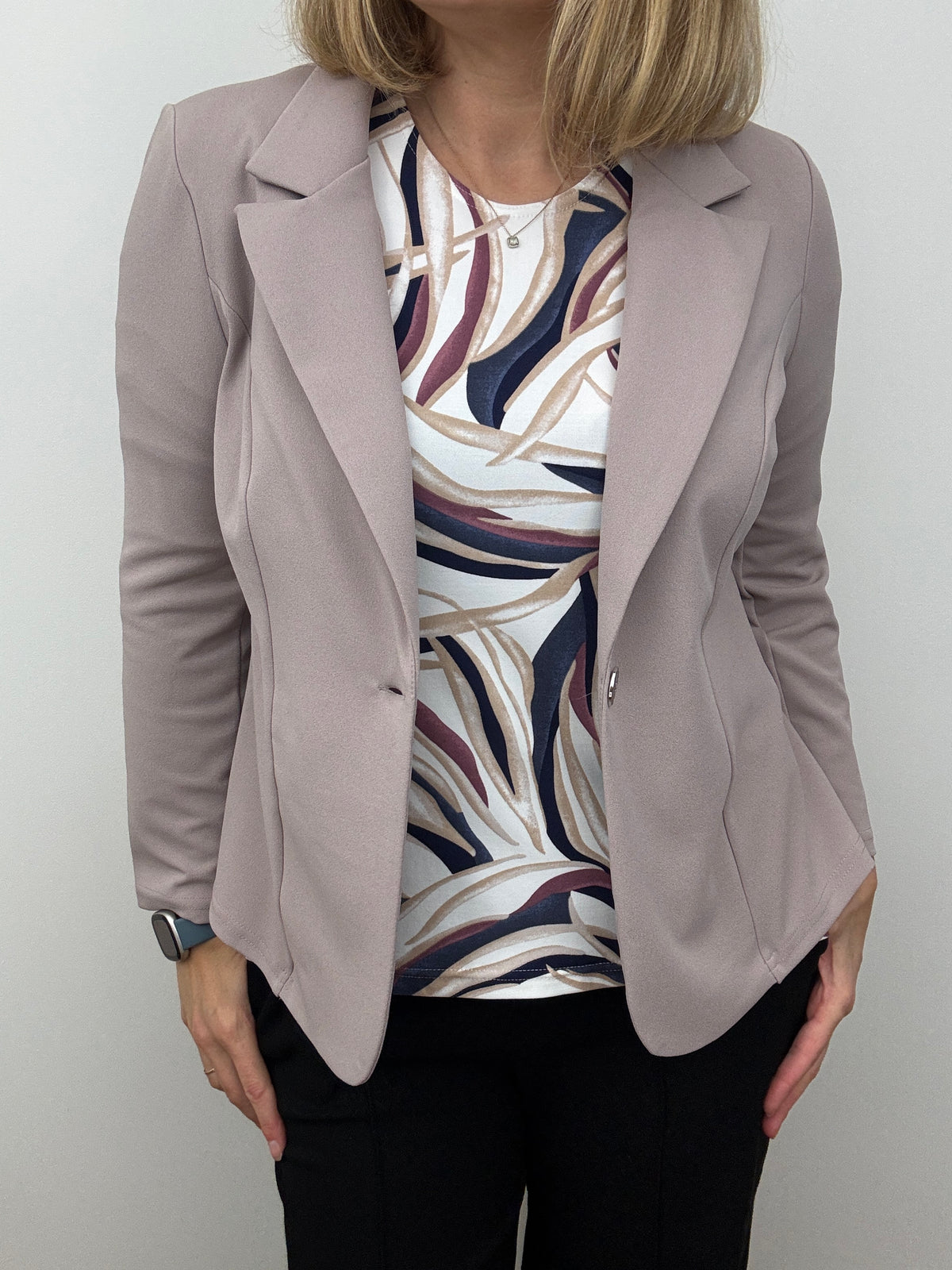 Mink pink fabric jacket with lapel collar